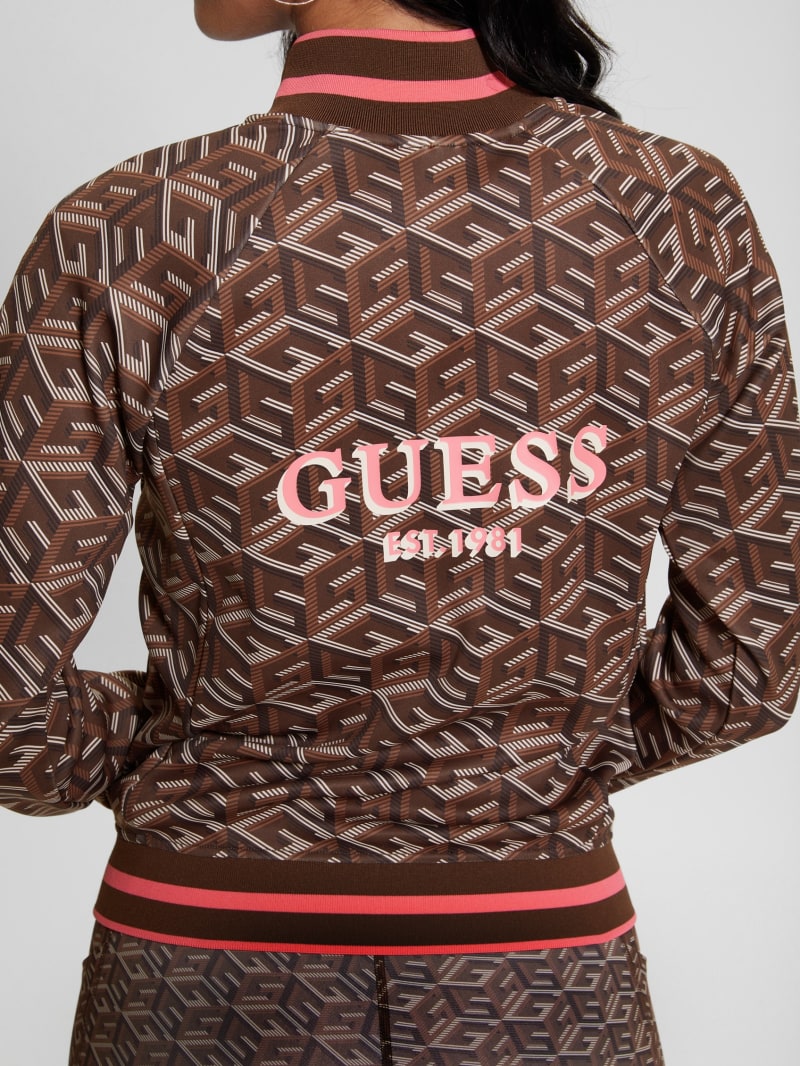 Guess Eco G-Cube Active Zip Sweatshirt - Stripe G-cube Brown Guess Eco G-Cube Active Zip Sweatshirt - Stripe G-cube Brown