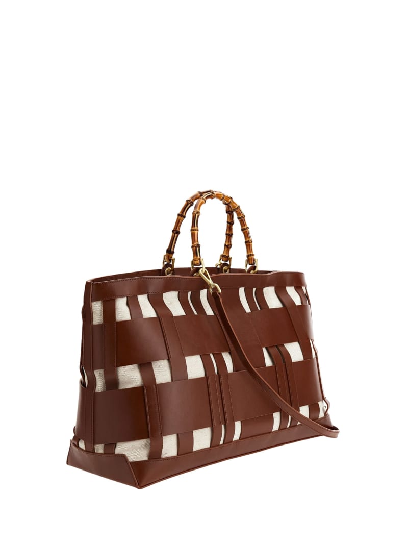 Guess Aida Woven Leather Maxi Satchel - Cognac Guess Aida Woven Leather Maxi Satchel - Cognac