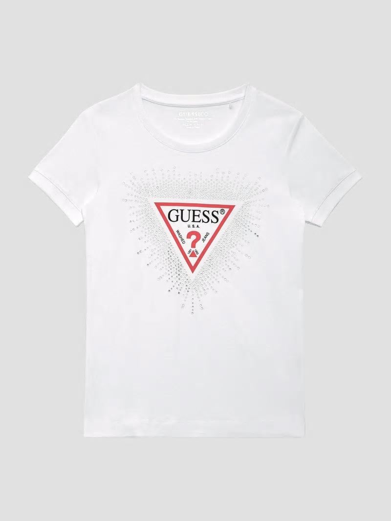 Guess Eco Signature Rhinestone Tee - Pure White Guess Eco Signature Rhinestone Tee - Pure White