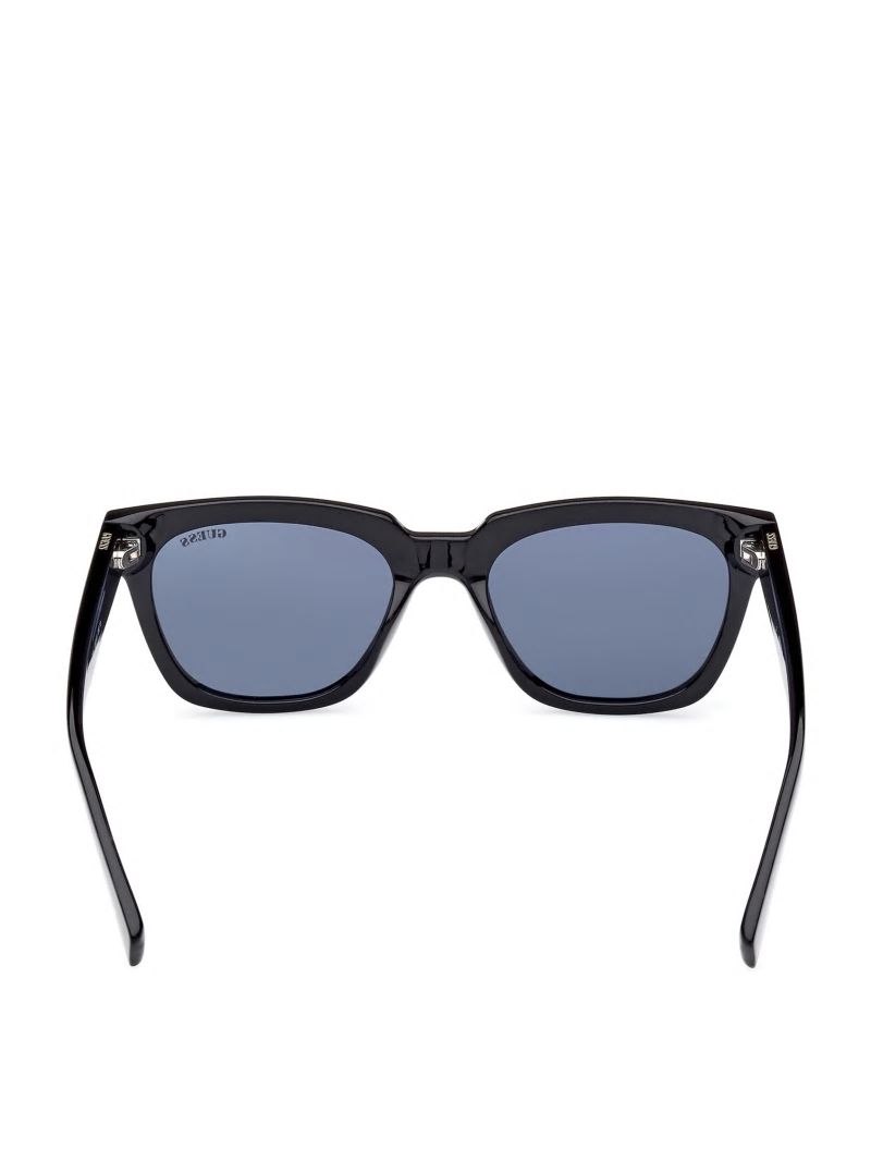 Guess GUESS Originals Square Logo Sunglasses - Shiny Black / Blue Guess GUESS Originals Square Logo Sunglasses - Shiny Black / Blue