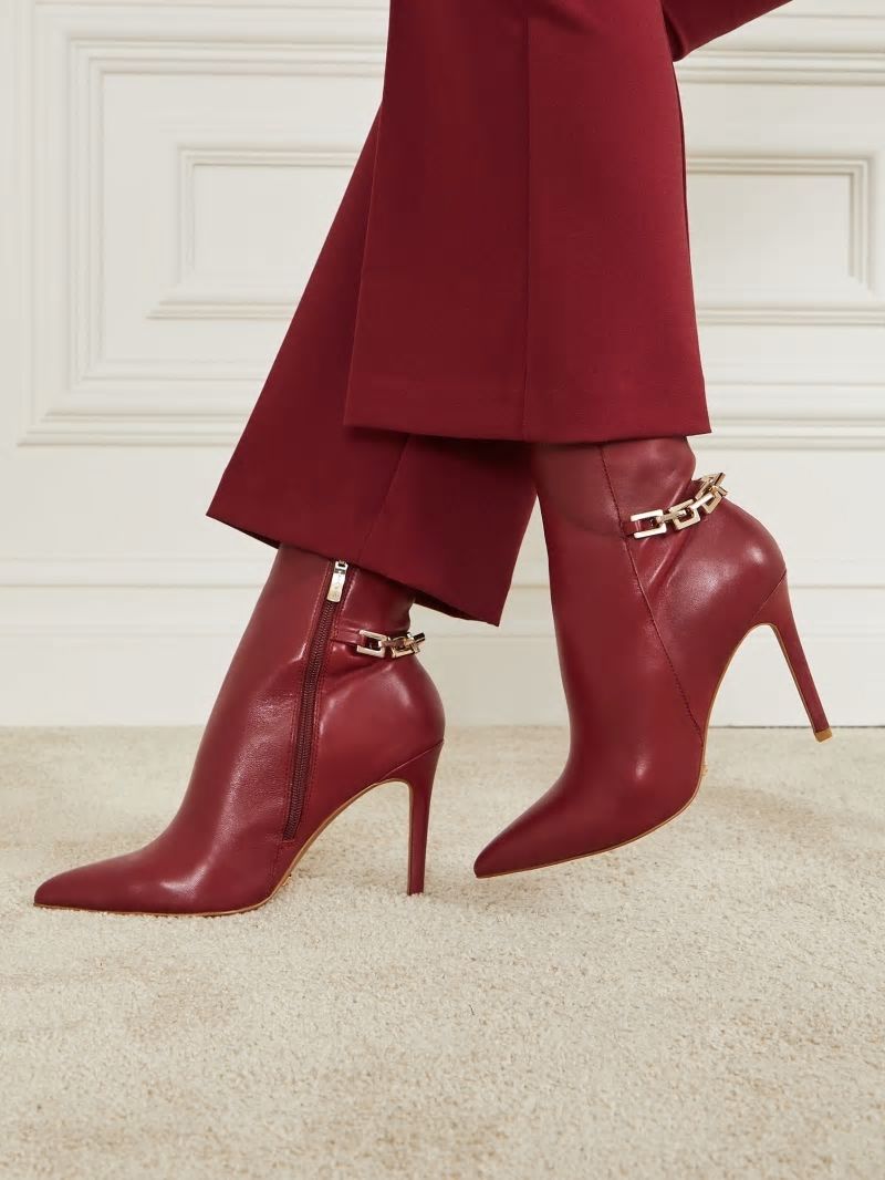 Guess Bale Leather Bootie - Medium Red Guess Bale Leather Bootie - Medium Red