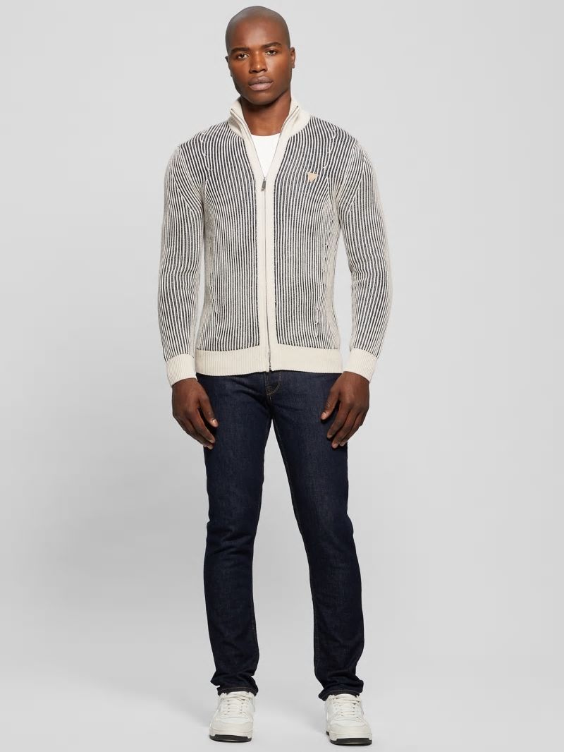 Guess Eco Alden Ribbed Cardigan Vanise Sweater - Muted Stone And Black Com Guess Eco Alden Ribbed Cardigan Vanise Sweater - Muted Stone And Black Com