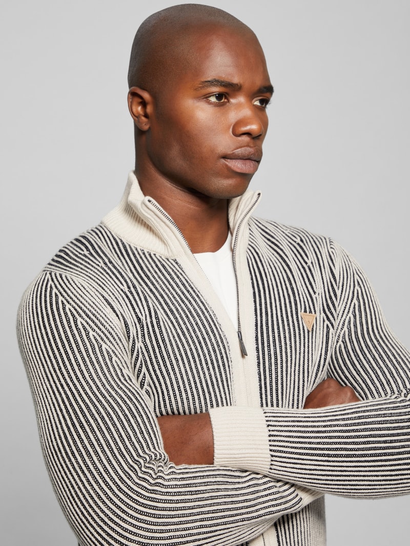 Guess Eco Alden Ribbed Cardigan Vanise Sweater - Muted Stone And Black Com Guess Eco Alden Ribbed Cardigan Vanise Sweater - Muted Stone And Black Com