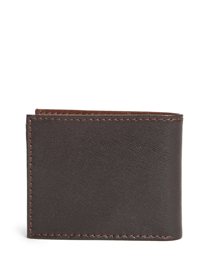 Guess Contrast Stitch Slimfold Wallet - Brown Leather Guess Contrast Stitch Slimfold Wallet - Brown Leather