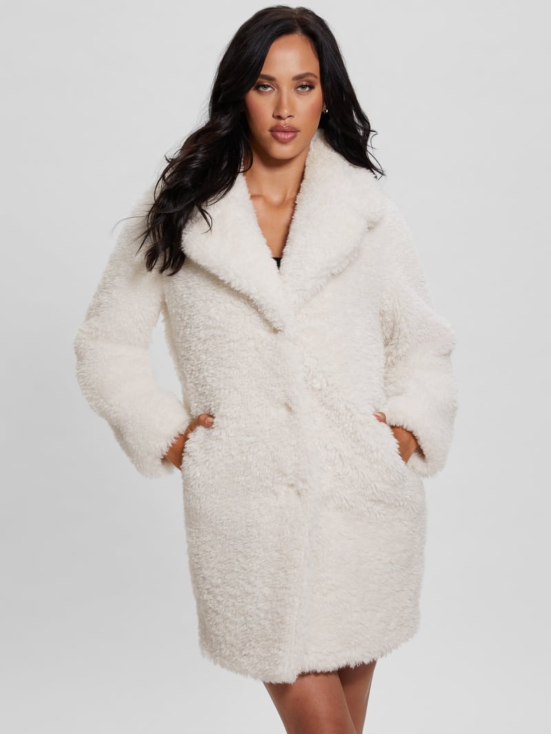 Guess Nives Faux-Fur Coat - Cream White Guess Nives Faux-Fur Coat - Cream White