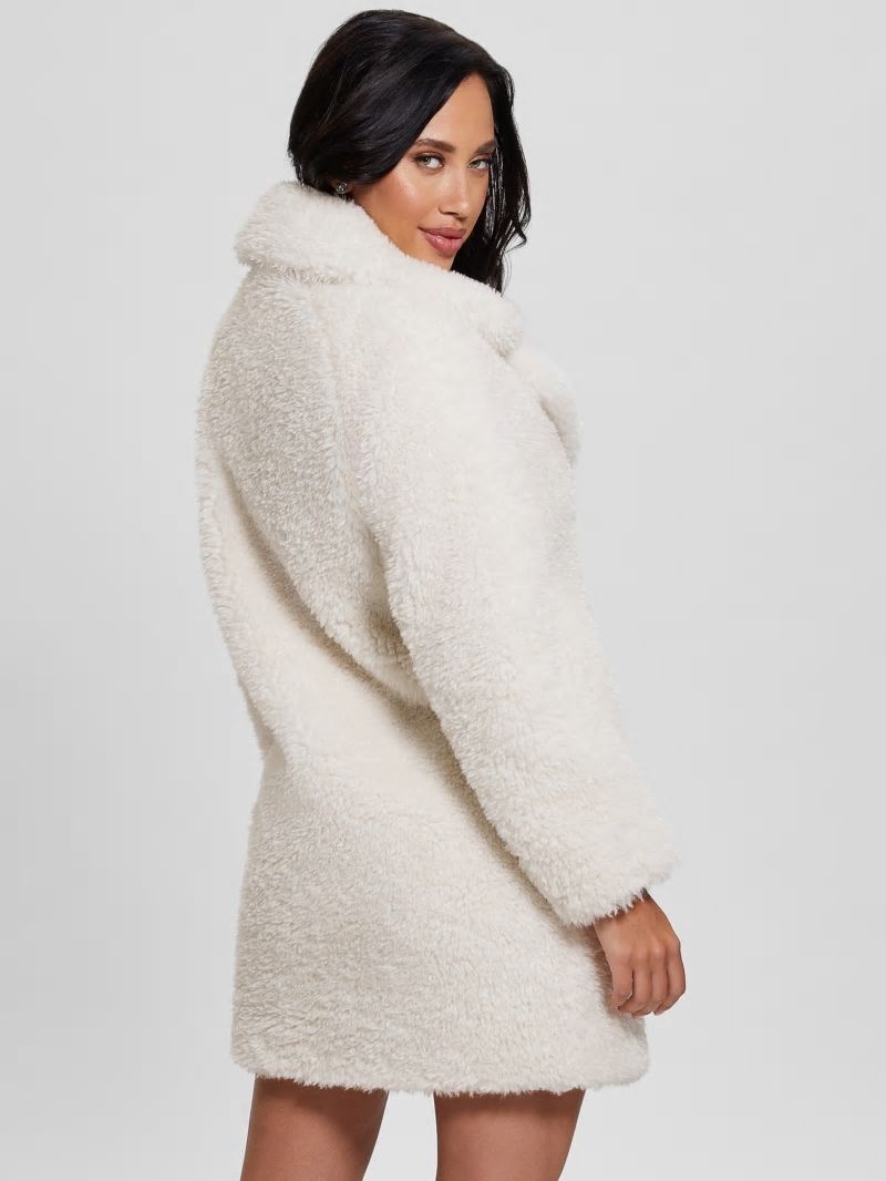 Guess Nives Faux-Fur Coat - Cream White Guess Nives Faux-Fur Coat - Cream White