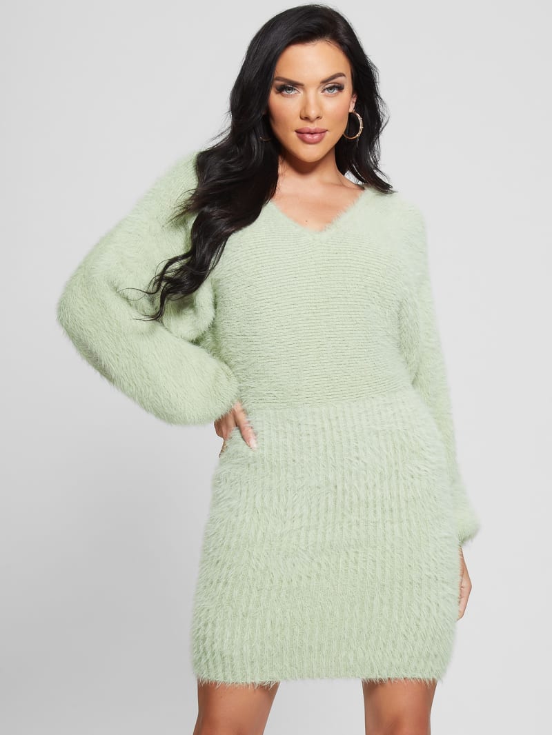 Guess Adeline Fuzzy Sweater Dress - Light Matcha Guess Adeline Fuzzy Sweater Dress - Light Matcha