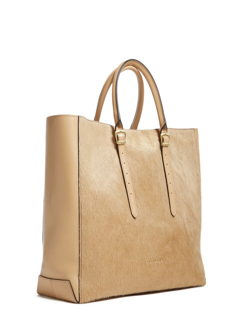 Guess Lady Luxe Leather Tote - Beige Overflow Guess Lady Luxe Leather Tote - Beige Overflow