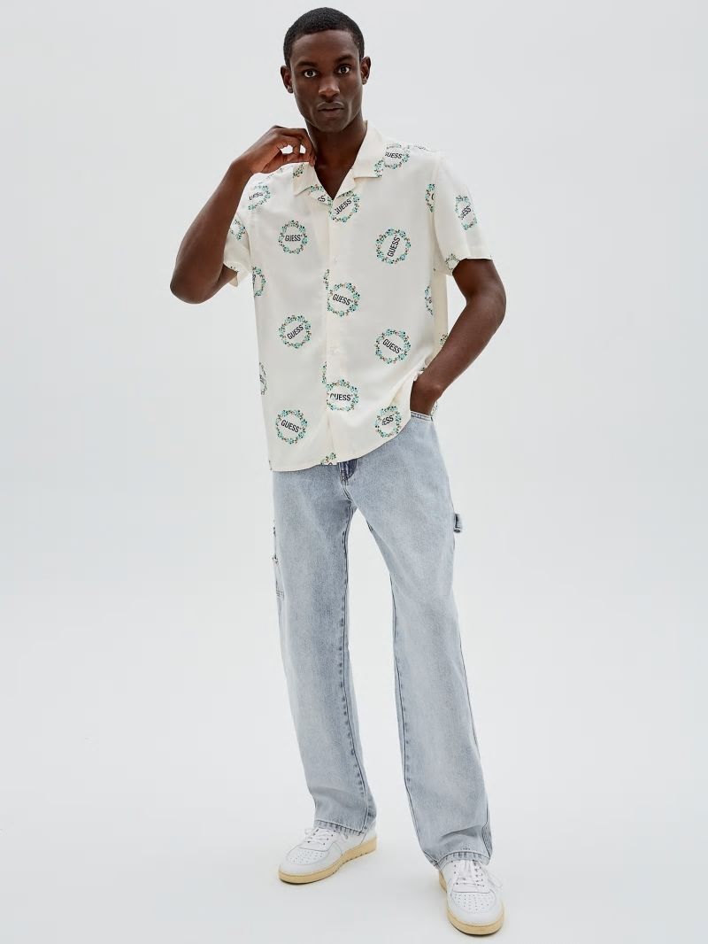 Guess GUESS Originals Logo Short-Sleeve Shirt - Cream White Multi Guess GUESS Originals Logo Short-Sleeve Shirt - Cream White Multi