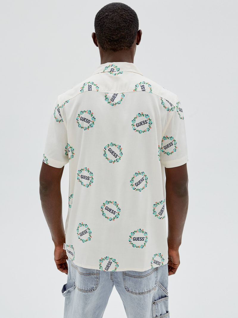 Guess GUESS Originals Logo Short-Sleeve Shirt - Cream White Multi Guess GUESS Originals Logo Short-Sleeve Shirt - Cream White Multi