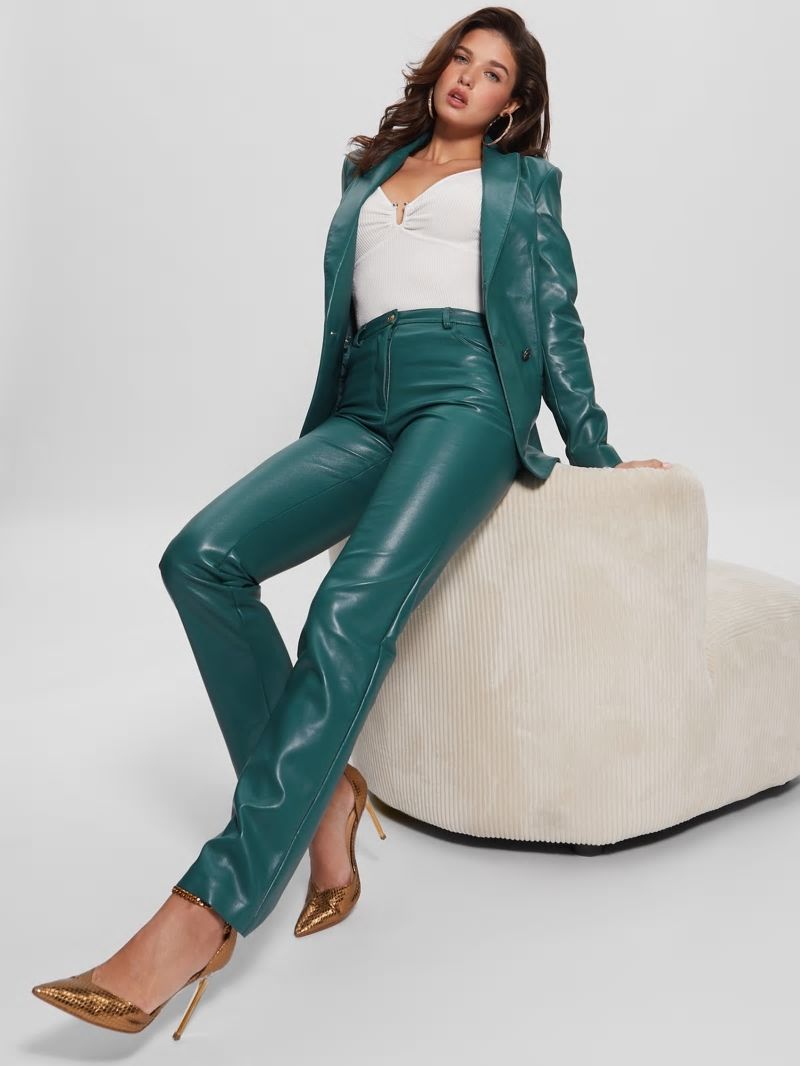 Guess Emelie Faux-Leather Blazer - Regal Teal Multi Guess Emelie Faux-Leather Blazer - Regal Teal Multi