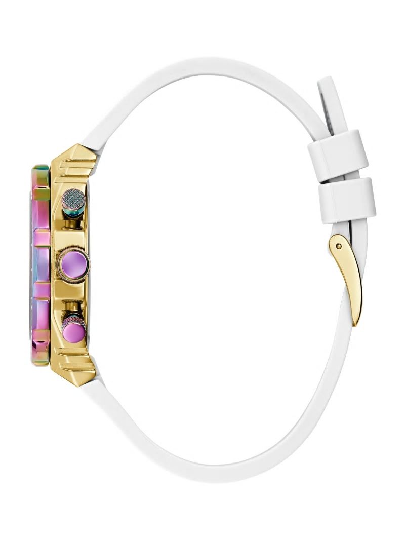 Guess Gold-Tone and White Crocodile Leather Multifunction Watch - White Multi Guess Gold-Tone and White Crocodile Leather Multifunction Watch - White Multi