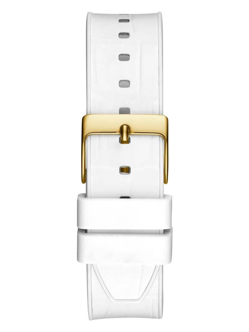 Guess Gold-Tone and White Crocodile Leather Multifunction Watch - White Multi Guess Gold-Tone and White Crocodile Leather Multifunction Watch - White Multi