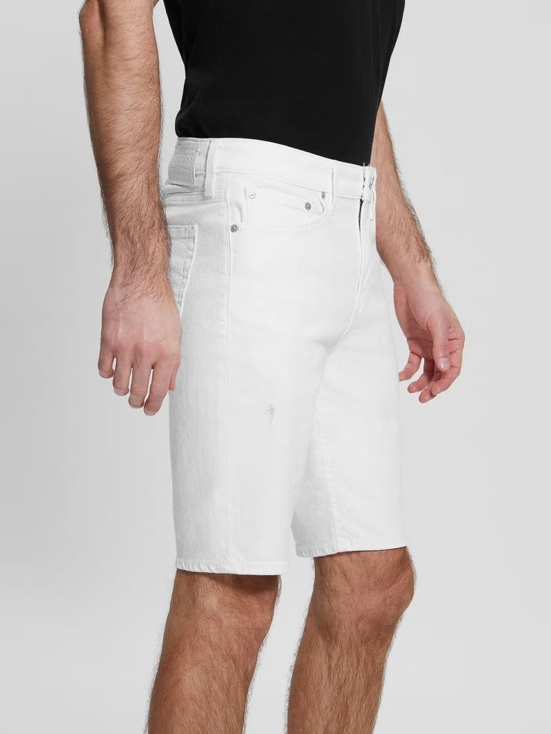 Guess Slim Destroyed Denim Shorts - Optic White Destroy Guess Slim Destroyed Denim Shorts - Optic White Destroy
