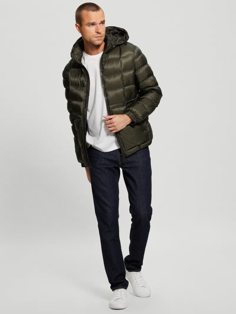 Guess Down Hooded Puffer Jacket - Dusty Sage Guess Down Hooded Puffer Jacket - Dusty Sage