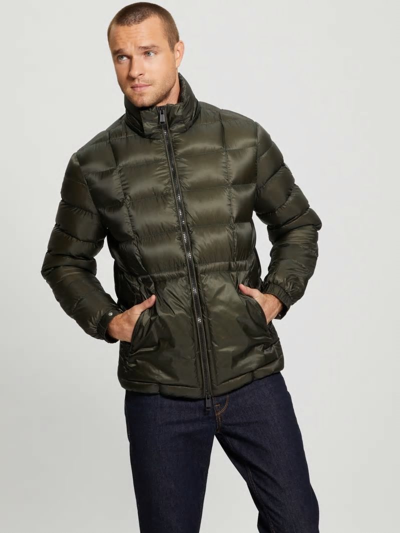 Guess Down Hooded Puffer Jacket - Dusty Sage Guess Down Hooded Puffer Jacket - Dusty Sage
