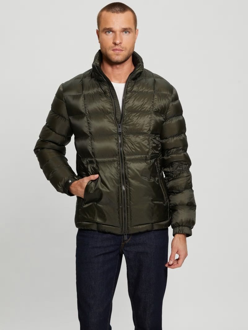 Guess Down Hooded Puffer Jacket - Dusty Sage Guess Down Hooded Puffer Jacket - Dusty Sage