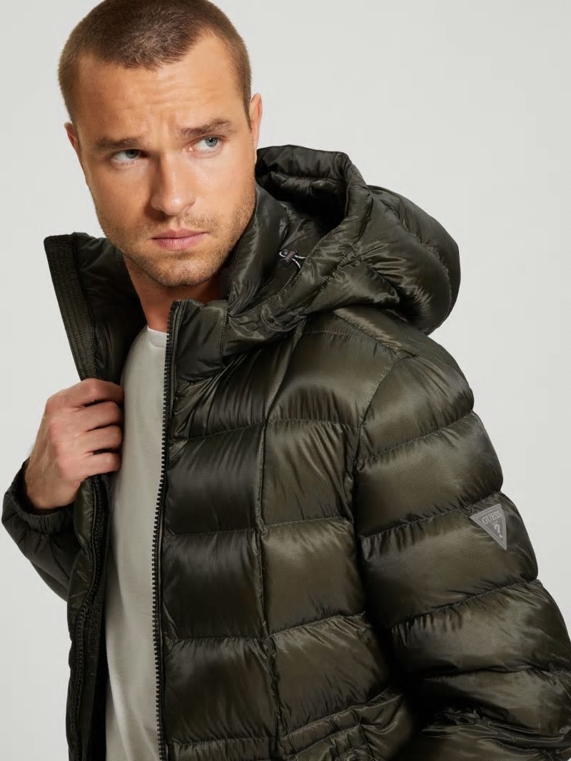 Guess Down Hooded Puffer Jacket - Dusty Sage Guess Down Hooded Puffer Jacket - Dusty Sage