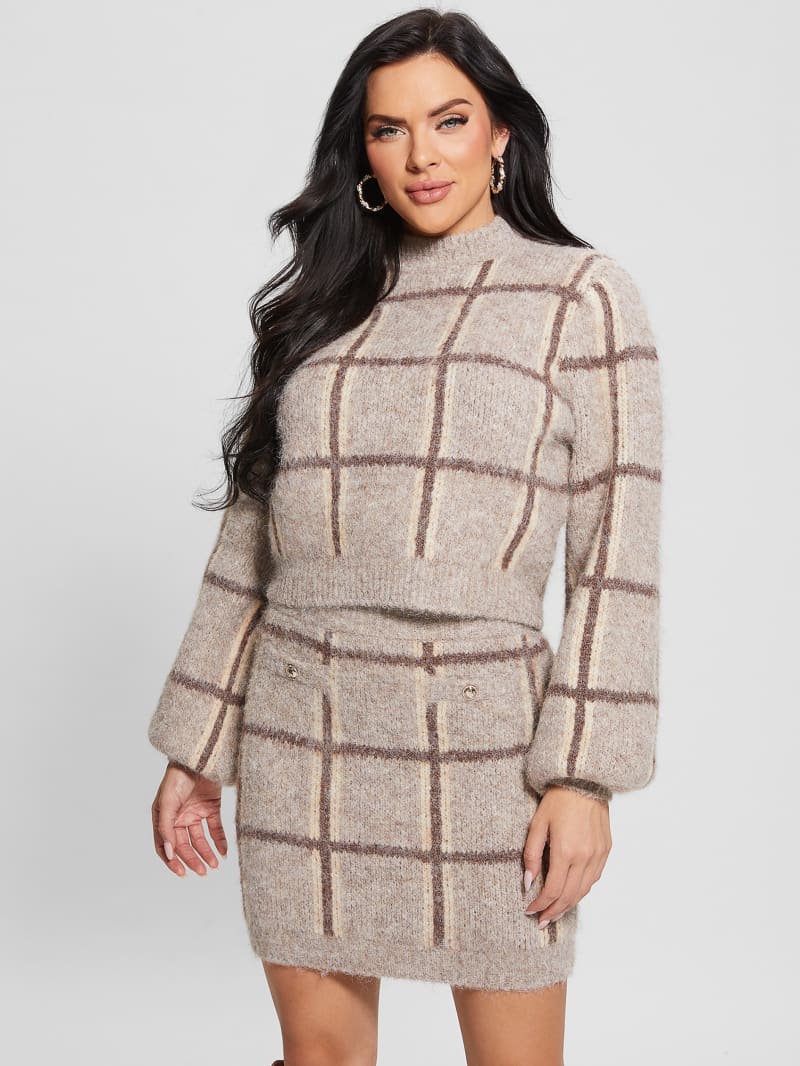 Guess Nadia Plaid Sweater - Natural Siena Multi Guess Nadia Plaid Sweater - Natural Siena Multi