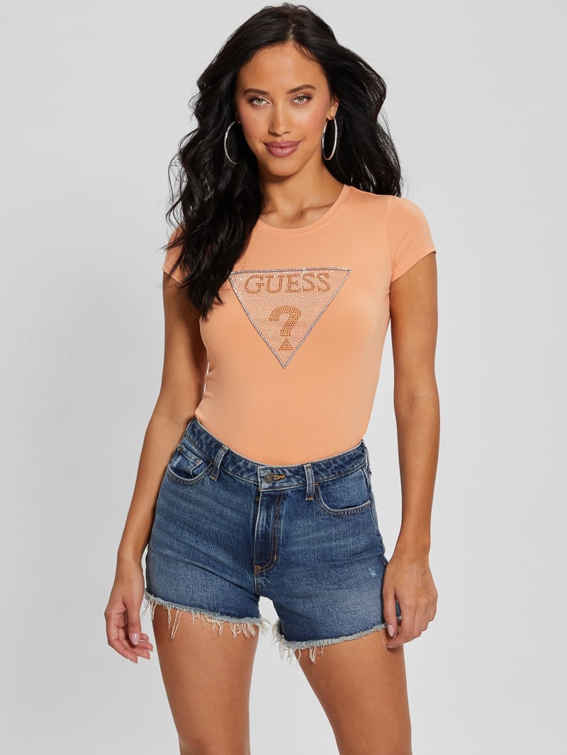 Guess Eco Crystal Triangle Logo Tee - Sweet Peach Guess Eco Crystal Triangle Logo Tee - Sweet Peach