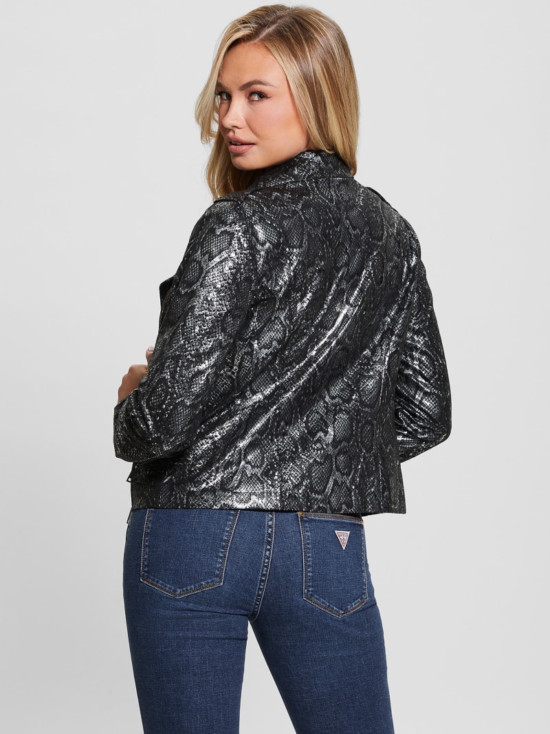 Guess Nancy Faux-Suede Biker Jacket - Foil Snake Black Combo Guess Nancy Faux-Suede Biker Jacket - Foil Snake Black Combo