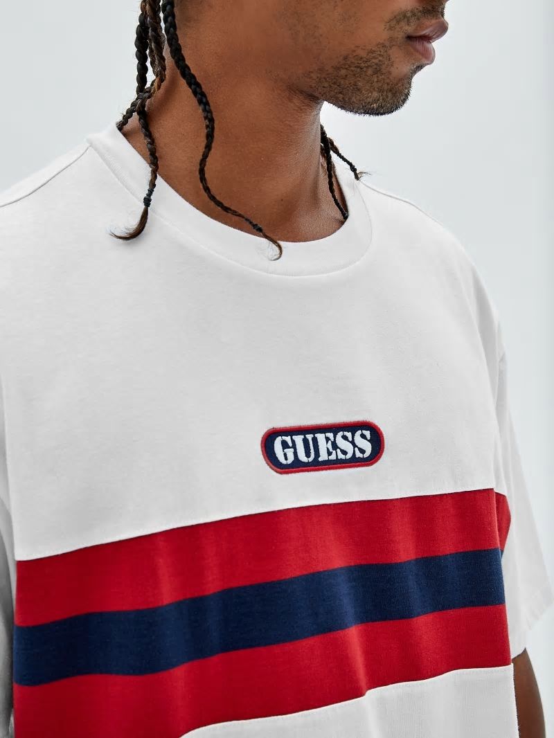 Guess GUESS Originals Varsity Striped Tee - Pure White Multi Guess GUESS Originals Varsity Striped Tee - Pure White Multi