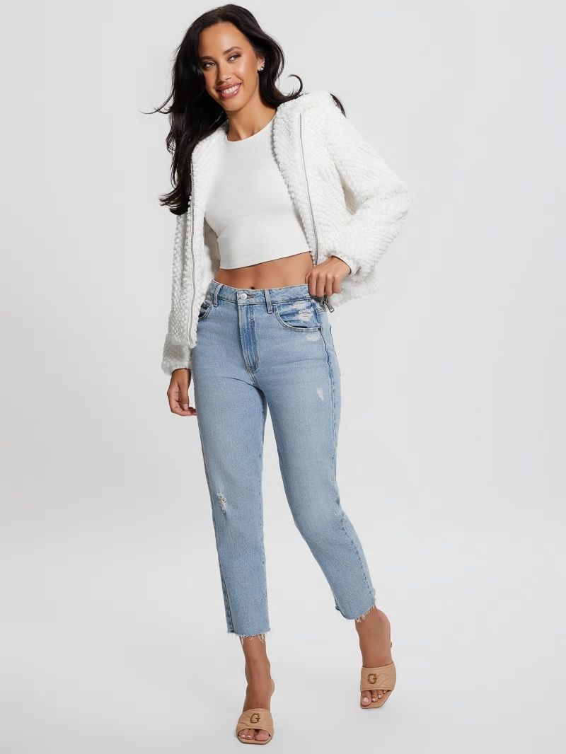 Guess Theoline Faux-Fur Hooded Jacket - Cream White Guess Theoline Faux-Fur Hooded Jacket - Cream White
