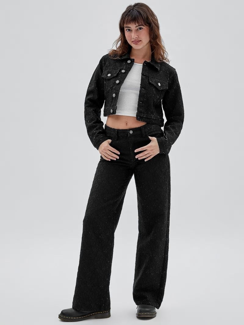 Guess GUESS Originals Lace Denim Wide-Leg Jeans - Black Guess GUESS Originals Lace Denim Wide-Leg Jeans - Black