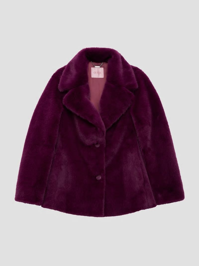 Guess Corinne Faux-Fur Coat - Black Cherry Guess Corinne Faux-Fur Coat - Black Cherry