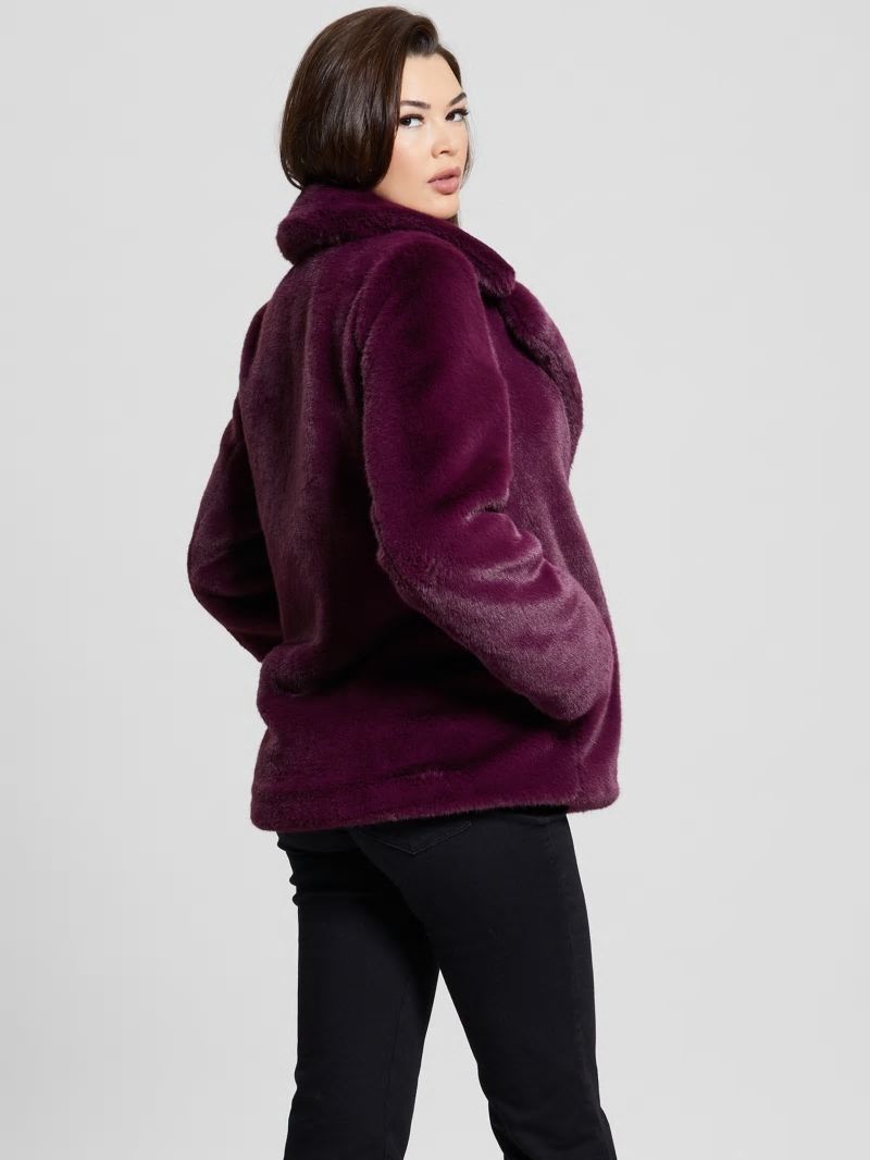 Guess Corinne Faux-Fur Coat - Black Cherry Guess Corinne Faux-Fur Coat - Black Cherry