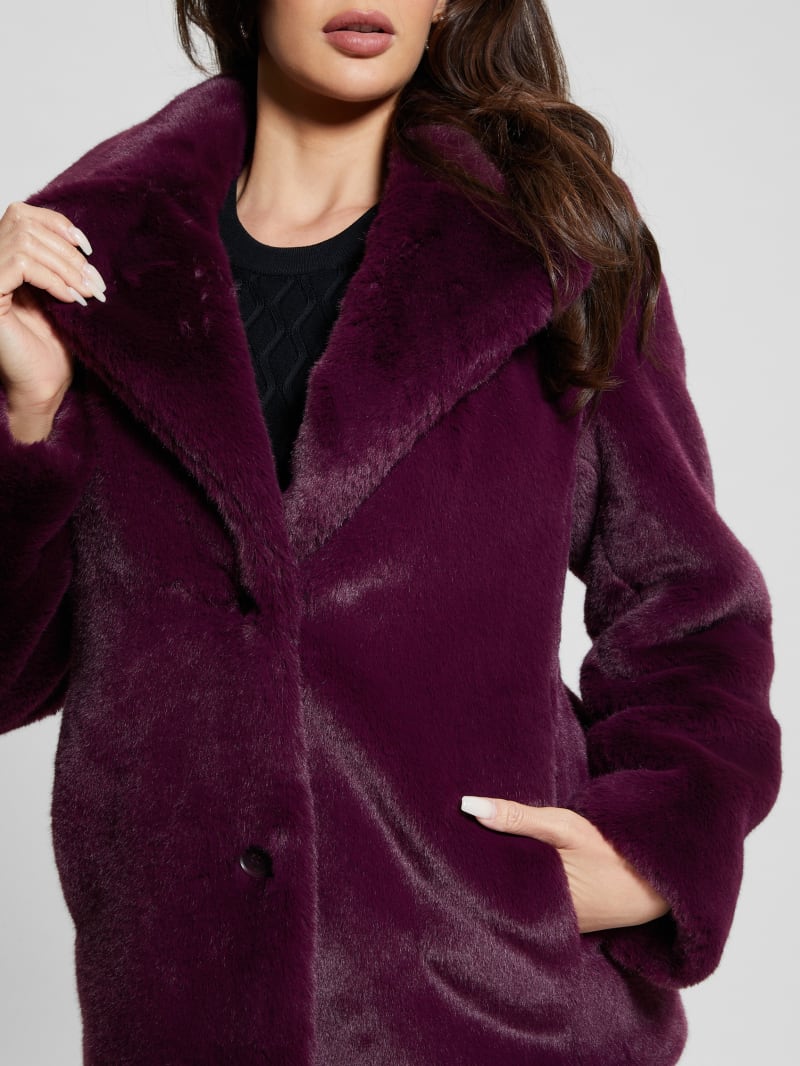 Guess Corinne Faux-Fur Coat - Black Cherry Guess Corinne Faux-Fur Coat - Black Cherry