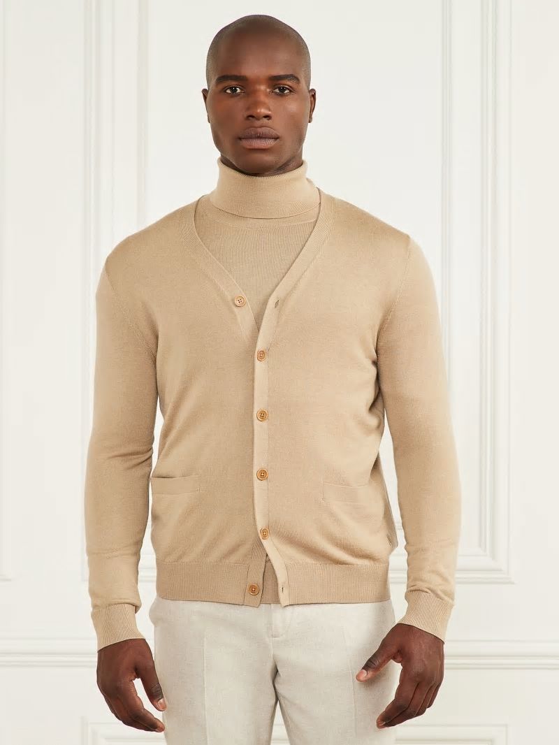 Guess Merino Wool Essential Cardigan - Herb Tan Guess Merino Wool Essential Cardigan - Herb Tan