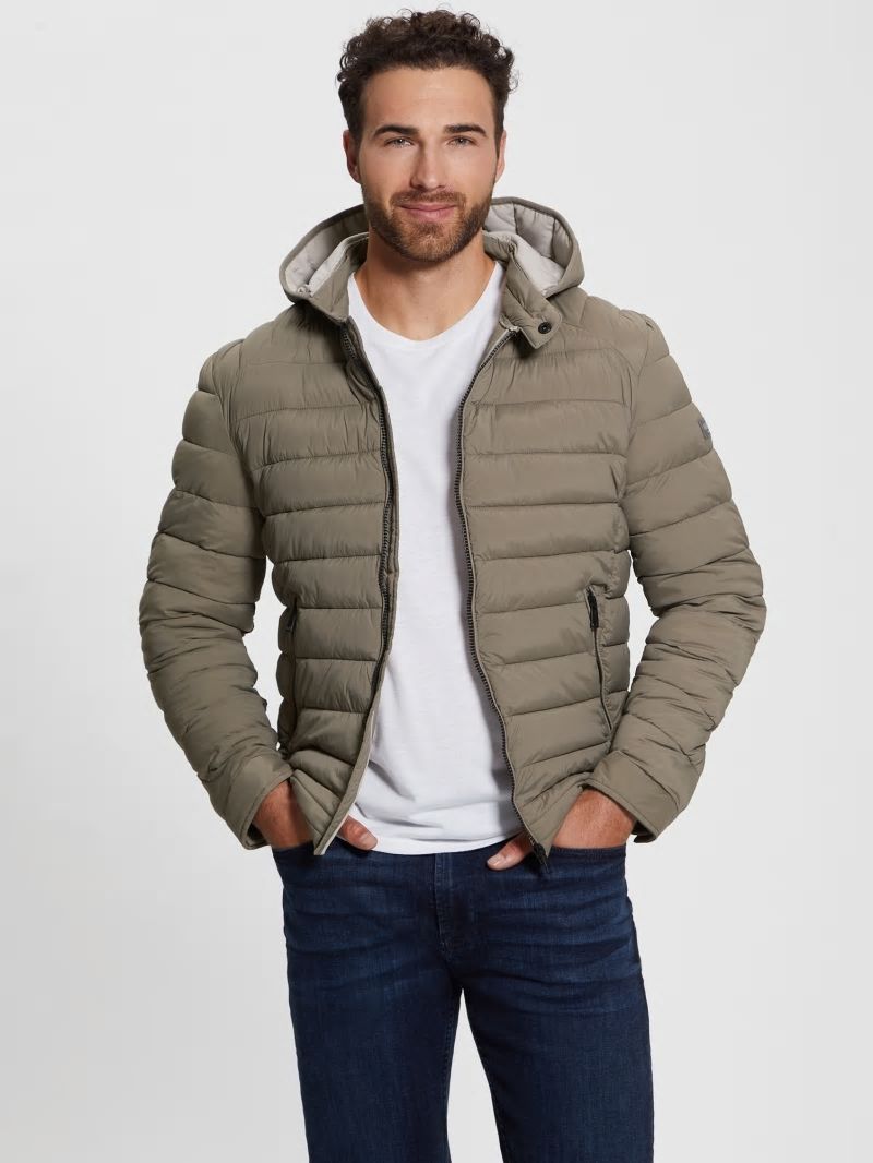 Guess Eco Tech-Stretch Hooded Jacket - Walnut Shell Guess Eco Tech-Stretch Hooded Jacket - Walnut Shell