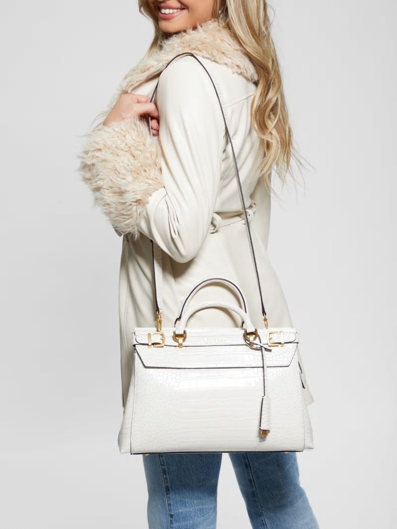 Guess Sestri Crocodile-Embossed Satchel - White Guess Sestri Crocodile-Embossed Satchel - White