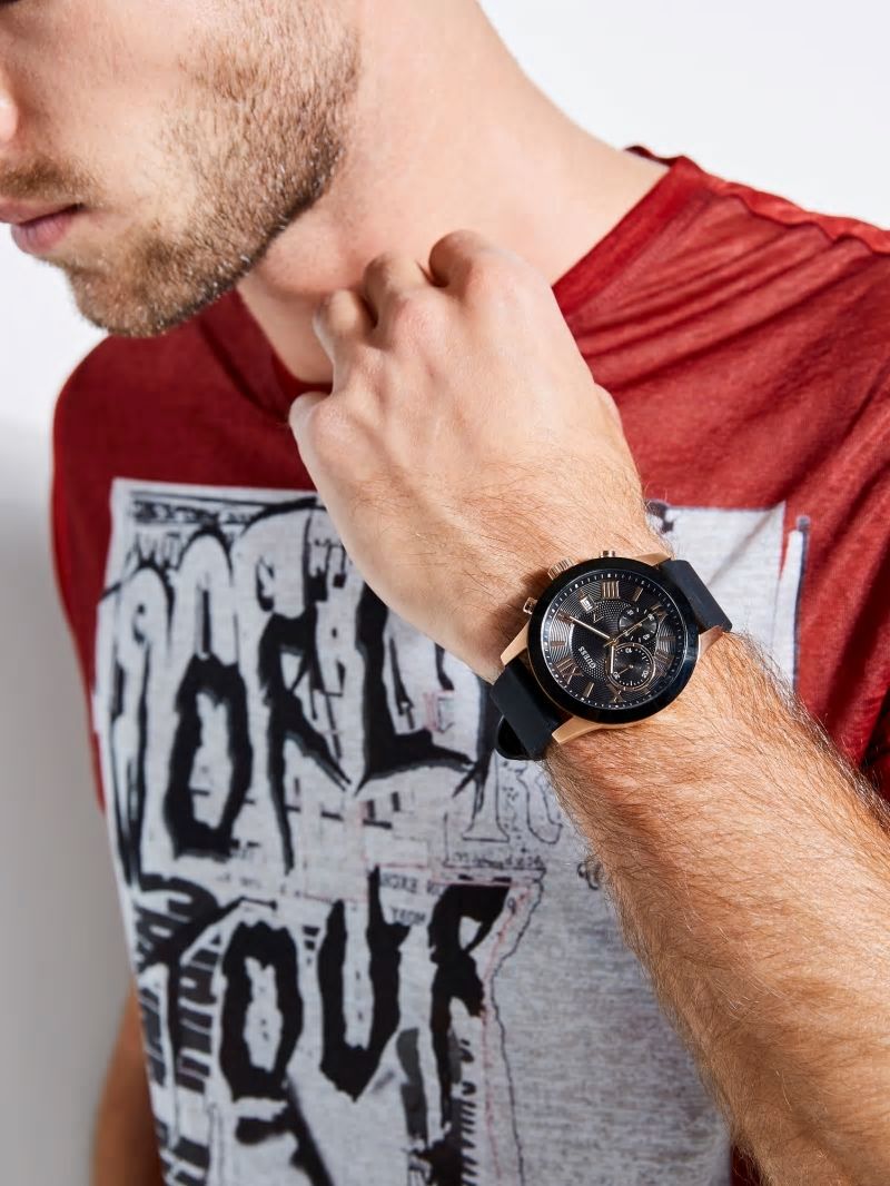 Guess Black and Rose Gold-Tone Multifunction Watch - Black Guess Black and Rose Gold-Tone Multifunction Watch - Black