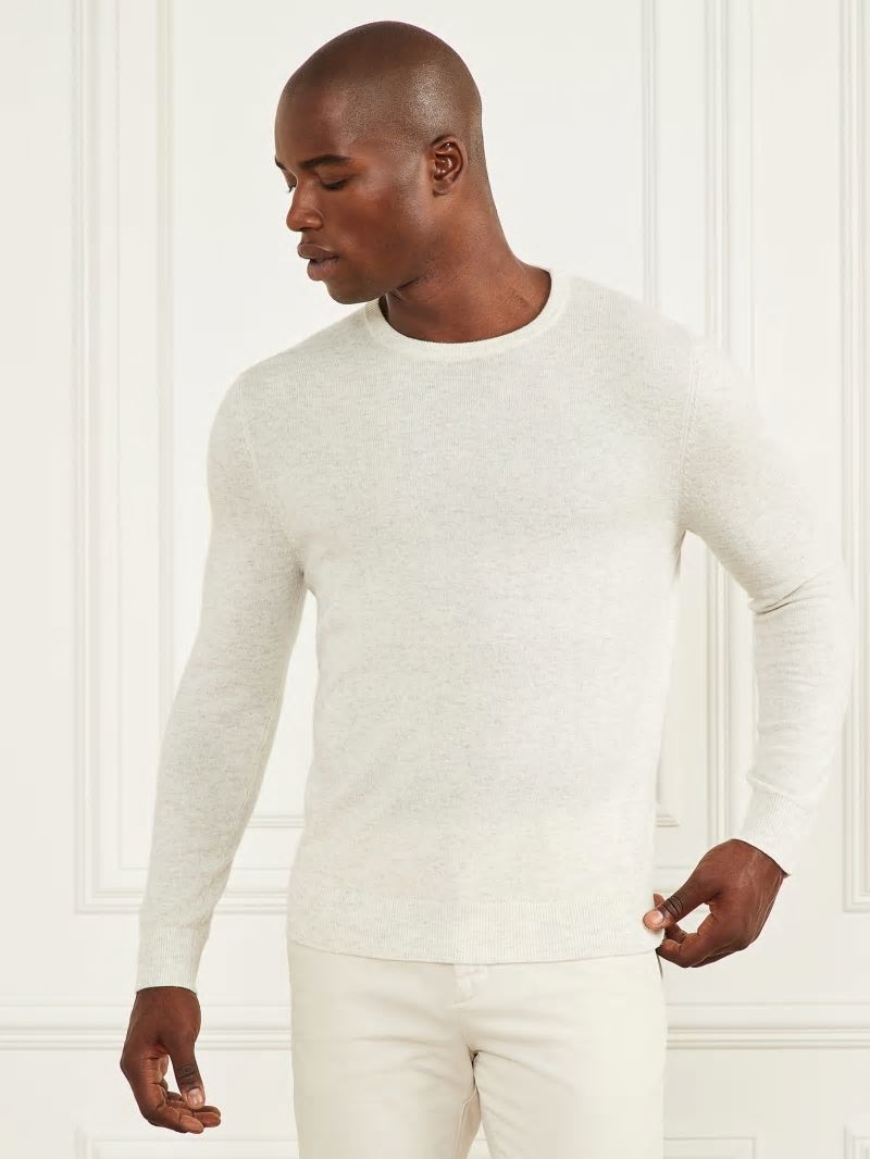 Guess Cashmere-Blend Crewneck Sweater - White Heather Guess Cashmere-Blend Crewneck Sweater - White Heather