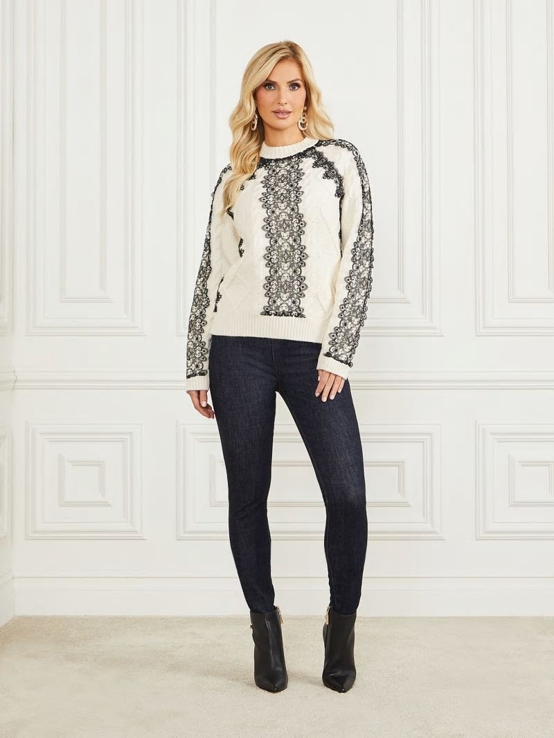 Guess Aura Lace Sweater Top - Pale Pearl Guess Aura Lace Sweater Top - Pale Pearl