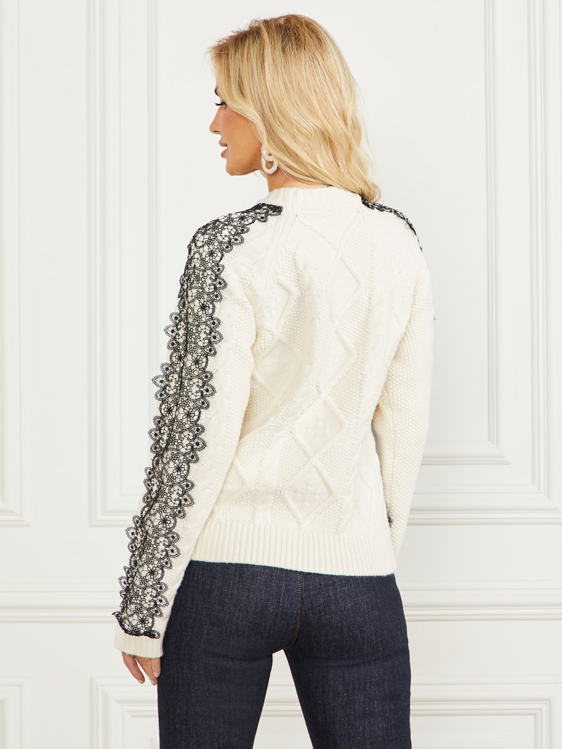 Guess Aura Lace Sweater Top - Pale Pearl Guess Aura Lace Sweater Top - Pale Pearl