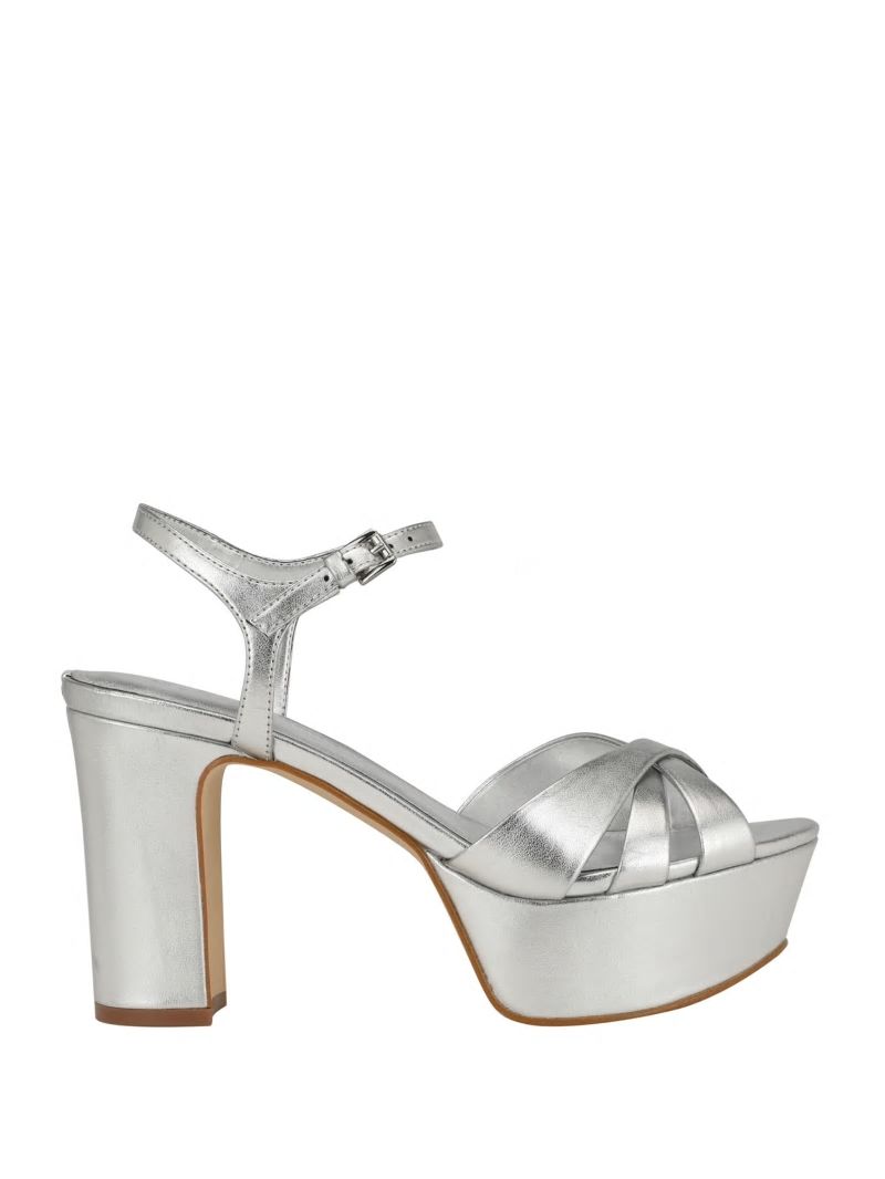 Guess Haylo Crisscross Platform Block Heels - Silver 040 Guess Haylo Crisscross Platform Block Heels - Silver 040