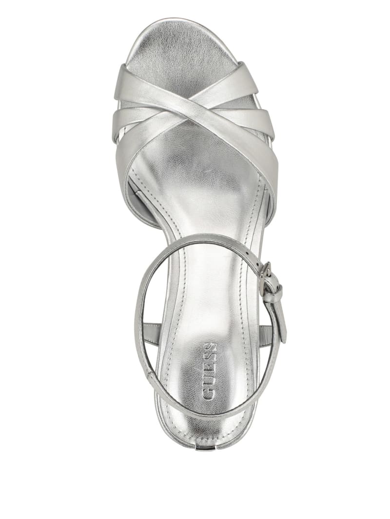 Guess Haylo Crisscross Platform Block Heels - Silver 040 Guess Haylo Crisscross Platform Block Heels - Silver 040
