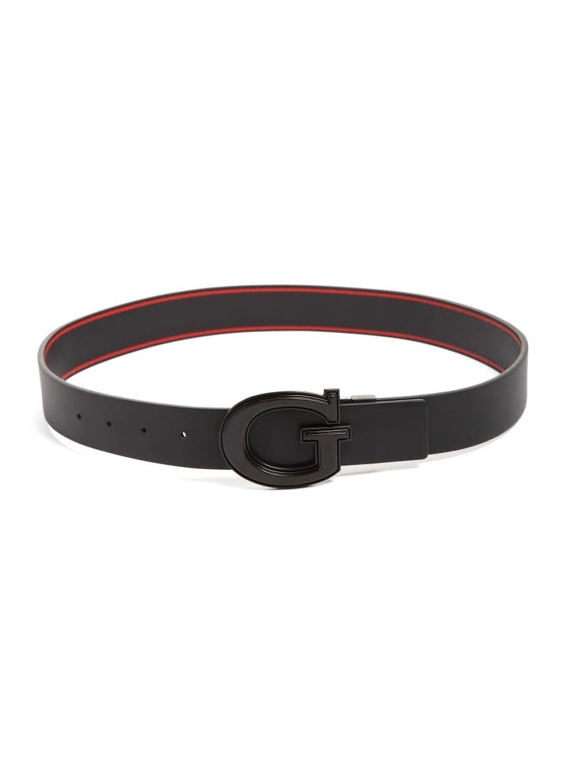Guess Reversible Striped G Buckle Belt - Black/Red Guess Reversible Striped G Buckle Belt - Black/Red