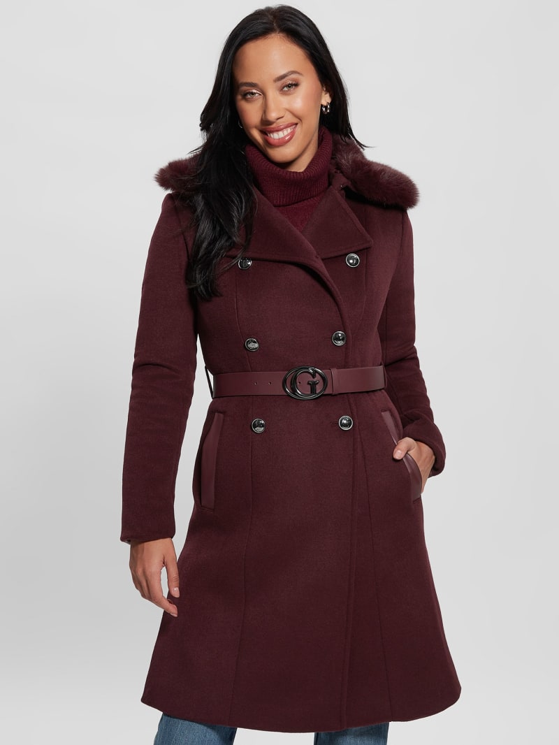 Guess Patrice Wool-Blend Belted Coat - Mystic Wine Guess Patrice Wool-Blend Belted Coat - Mystic Wine