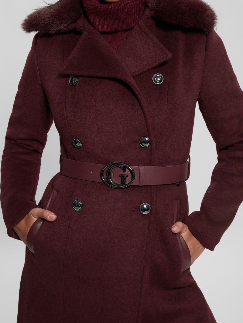 Guess Patrice Wool-Blend Belted Coat - Mystic Wine Guess Patrice Wool-Blend Belted Coat - Mystic Wine
