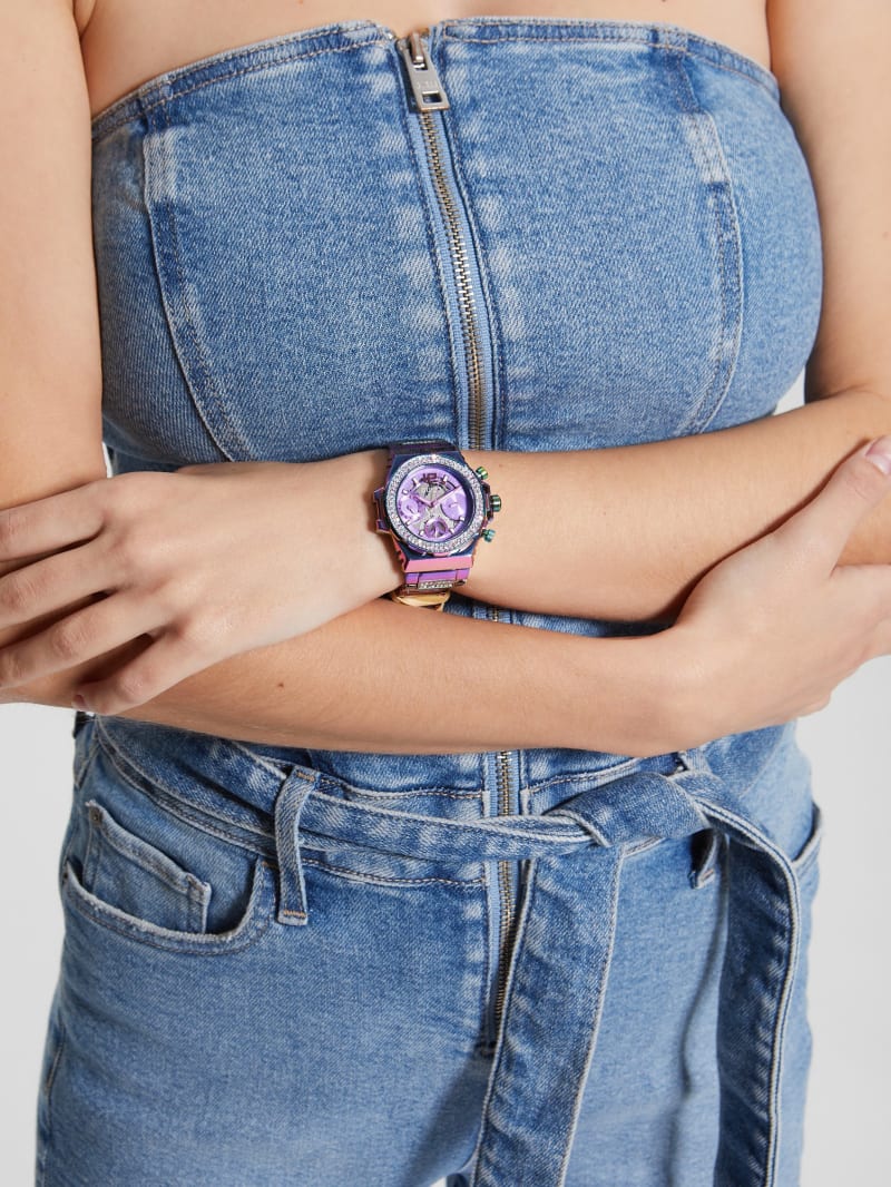 Guess Iridescent Crystal Cut-Through Multifunction Watch - Rose Gold Guess Iridescent Crystal Cut-Through Multifunction Watch - Rose Gold