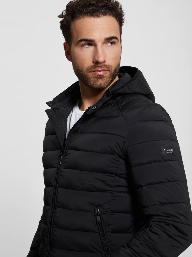 Guess Eco Tech-Stretch Hooded Jacket - Black Guess Eco Tech-Stretch Hooded Jacket - Black