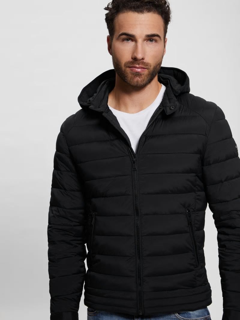 Guess Eco Tech-Stretch Hooded Jacket - Black Guess Eco Tech-Stretch Hooded Jacket - Black