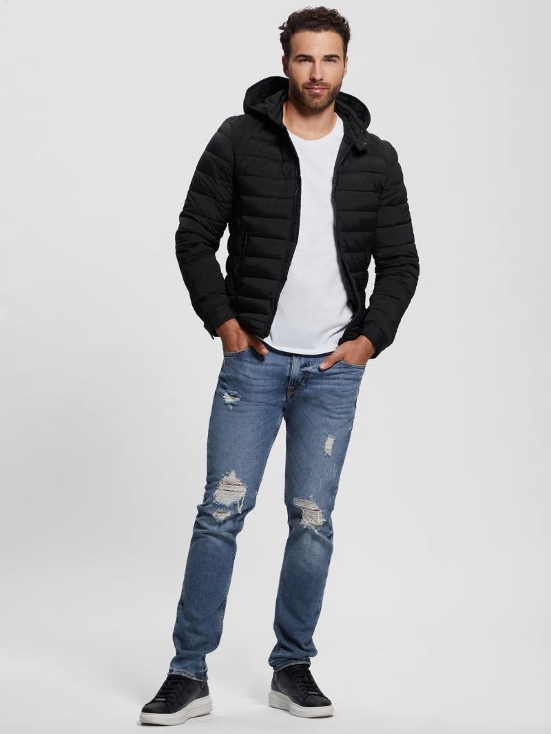 Guess Eco Tech-Stretch Hooded Jacket - Black Guess Eco Tech-Stretch Hooded Jacket - Black