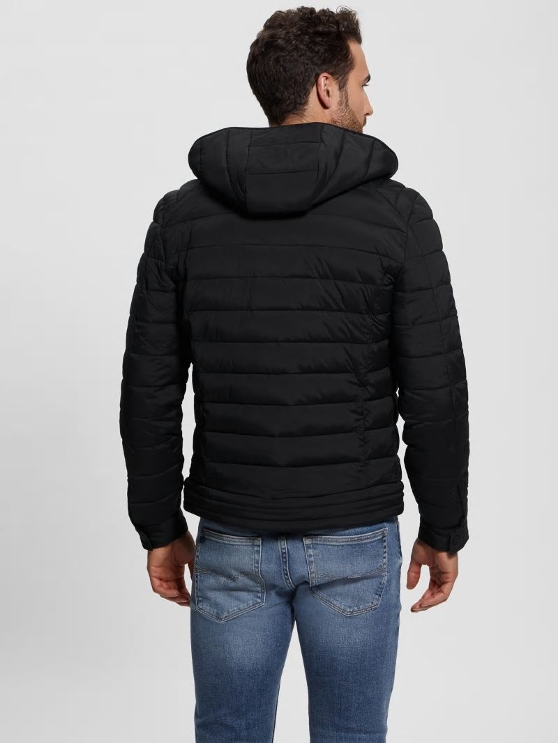 Guess Eco Tech-Stretch Hooded Jacket - Black Guess Eco Tech-Stretch Hooded Jacket - Black