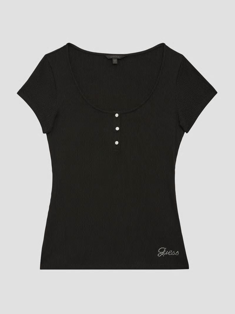 Guess Eco Karlee Henley Tee - Black Guess Eco Karlee Henley Tee - Black