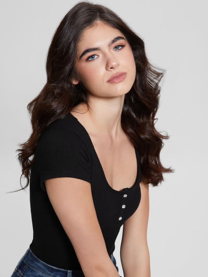 Guess Eco Karlee Henley Tee - Black Guess Eco Karlee Henley Tee - Black